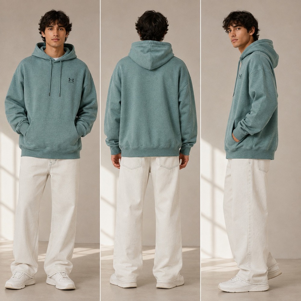 Under Armour Icon Fleece Pullover Hoodie Unisex L Jasper Blue Comfort Oversized
